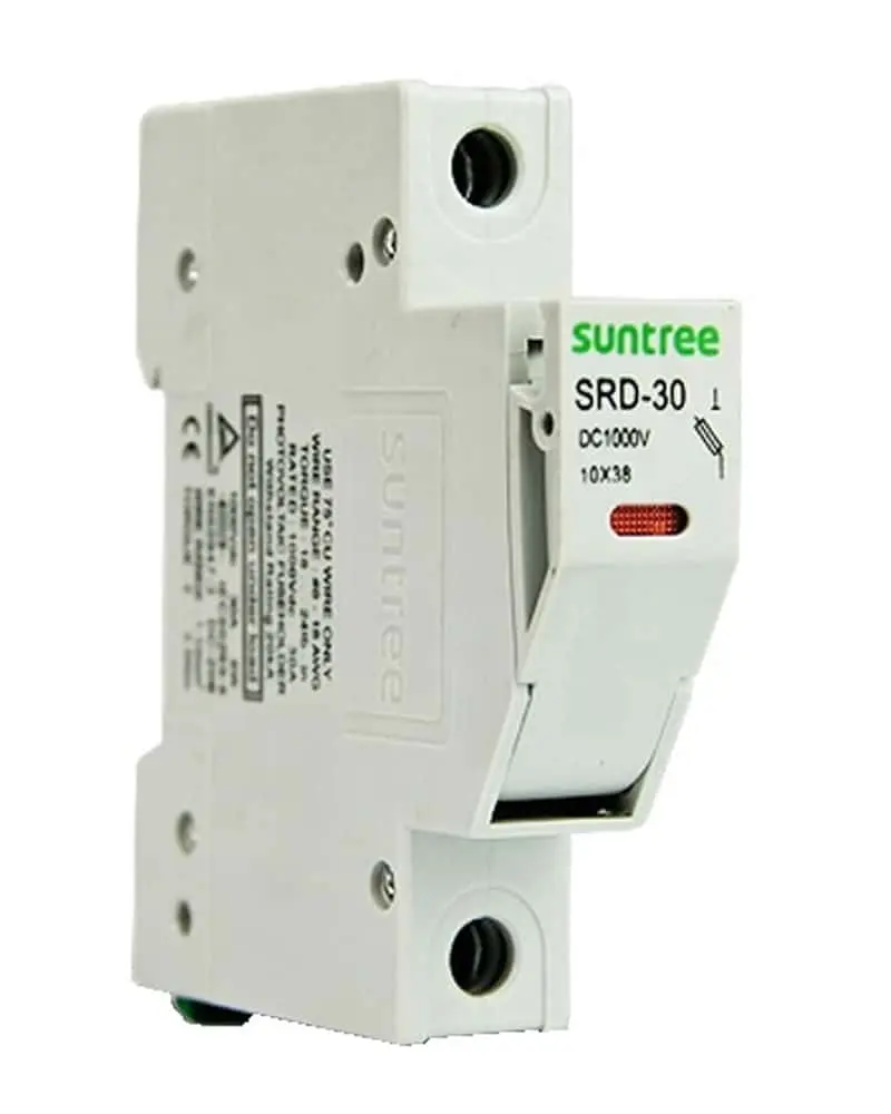 Portafusible de 10x38 Corriente Directa 30A 1000VCD Suntree (sin fusible)