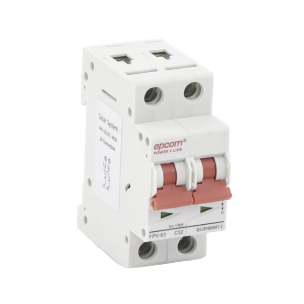 Interruptor termomagnético 2P, 32A, Corriente Directa 800Vcd para Aplicación Fotovoltaica Montaje Riel DIN. EPCOM