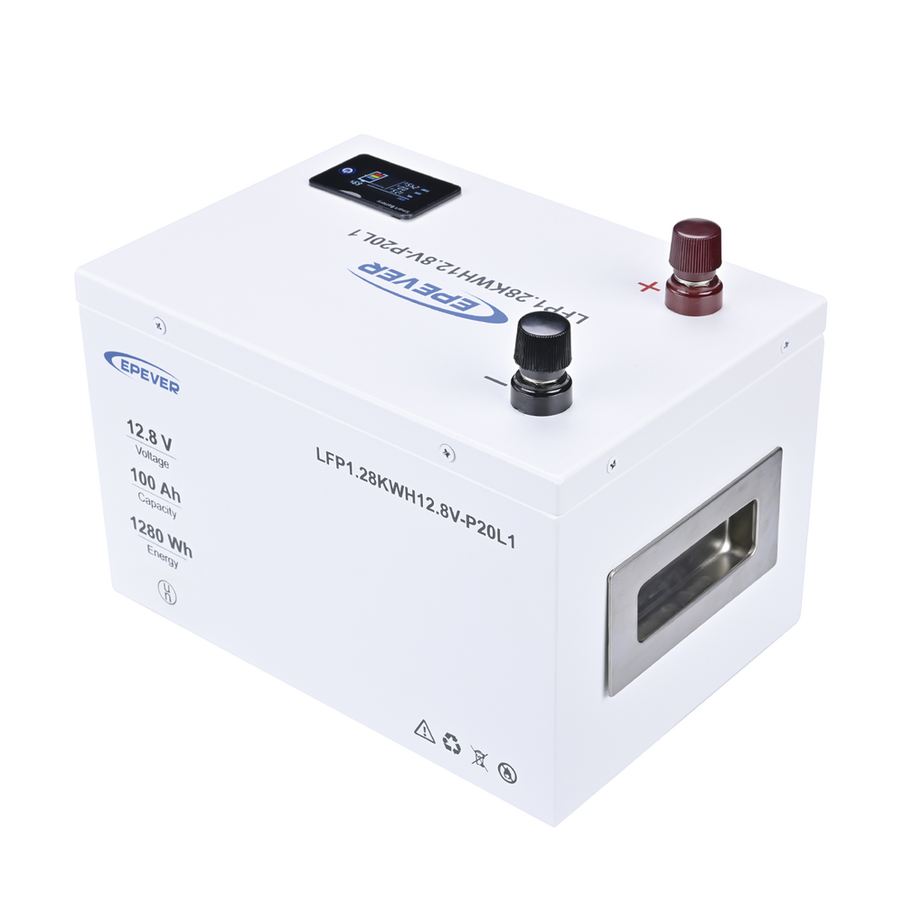 Batería de litio LiFePO4 12V, 100Ah, 1.28kwh, pantalla LCD para monitoreo local, carcasa metálica
