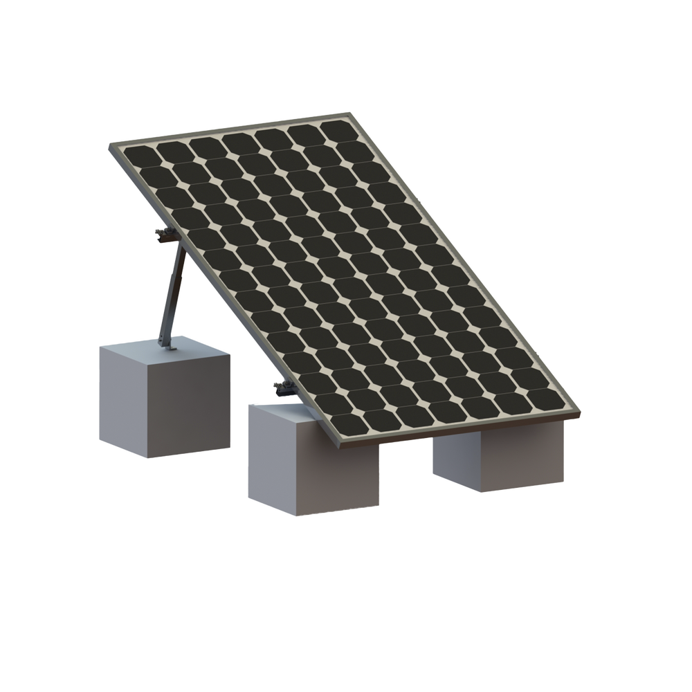 Montaje de aluminio anodizado, arreglo 1x1 para panel fotovoltaico de 1134mm de ancho y 35mm de espesor, Velocidad de Viento Máx. 136km/h, Inclinación 20° a 45°, modelo: Vektor