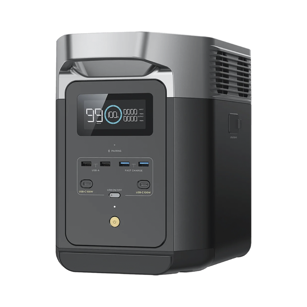 DELTA 2 MAX | Estación de Energía Portátil 2048Wh Litio LFP / 6 AC 2400 W (Max. 3400W) / 2 USB-C 100W / Capacidad para Aumentar Respaldo / Cargador de Coche 10A a 12.6V / Conectividad WiFi y Bluetooth (App) / Carga Solar 1000W, ECOFLOW