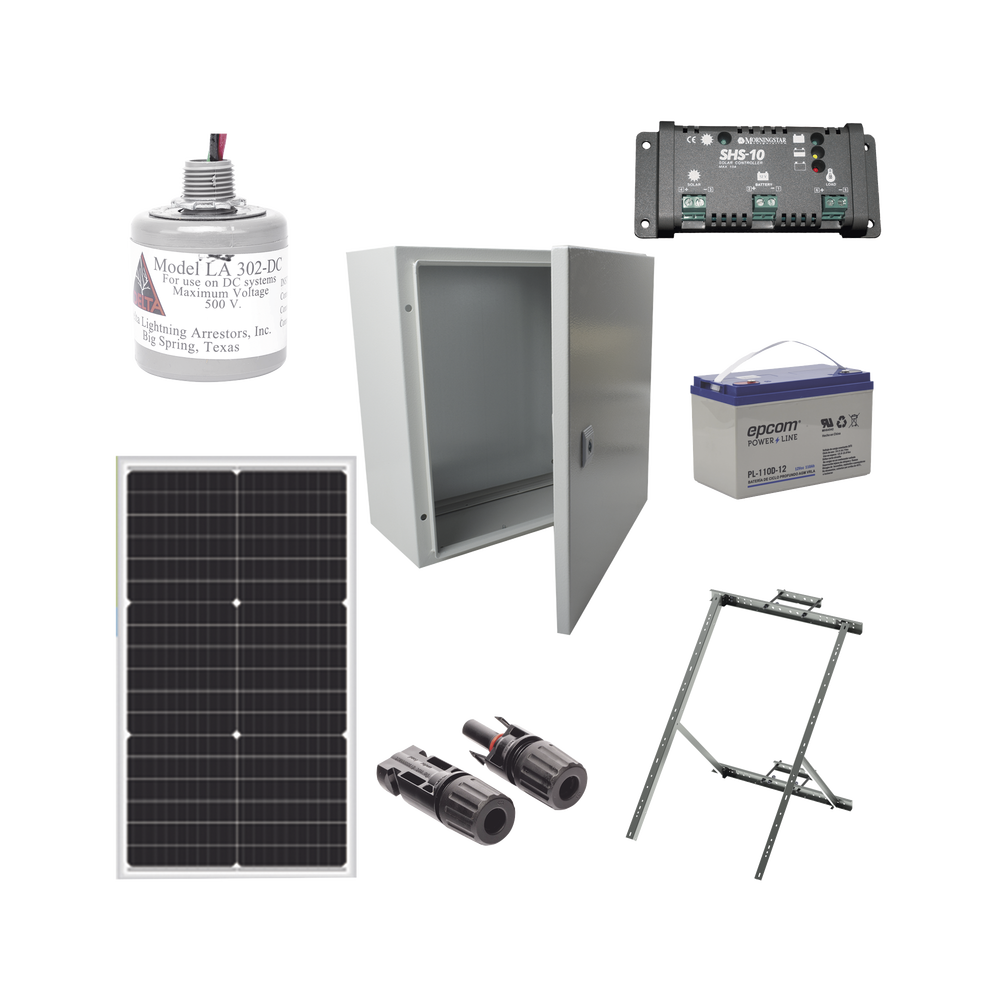 Kit Solar de 12 Vcc para alimentar energizador de cerca electrificada. Instalación de panel en poste.  EPCOM POWERLINE
