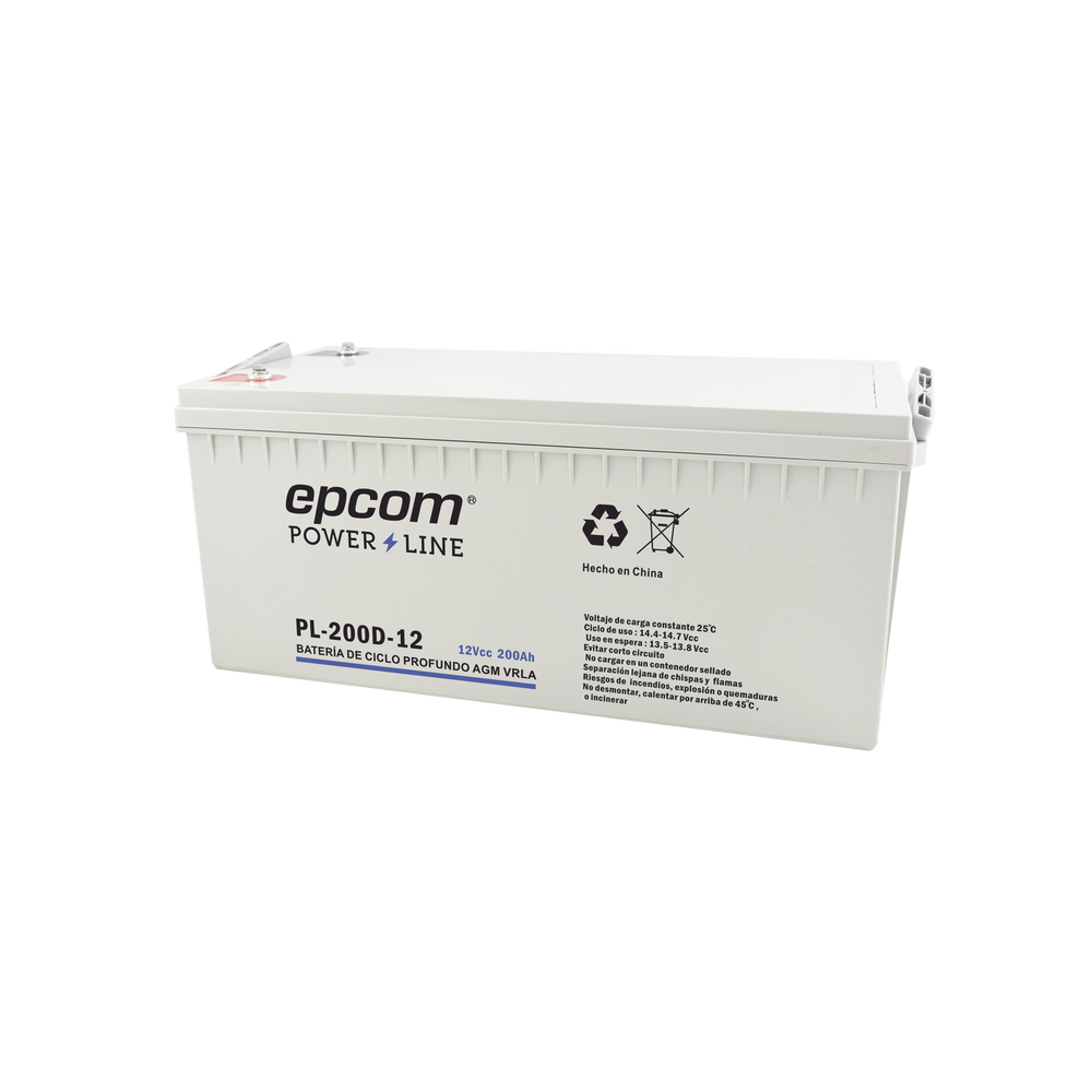 Batería 12V @ 200Ah / AGM-VRLA / Uso en Aplicaciones de Respaldo /Terminales Tipo Tornillo HEX M6 EPCOM POWERLINE