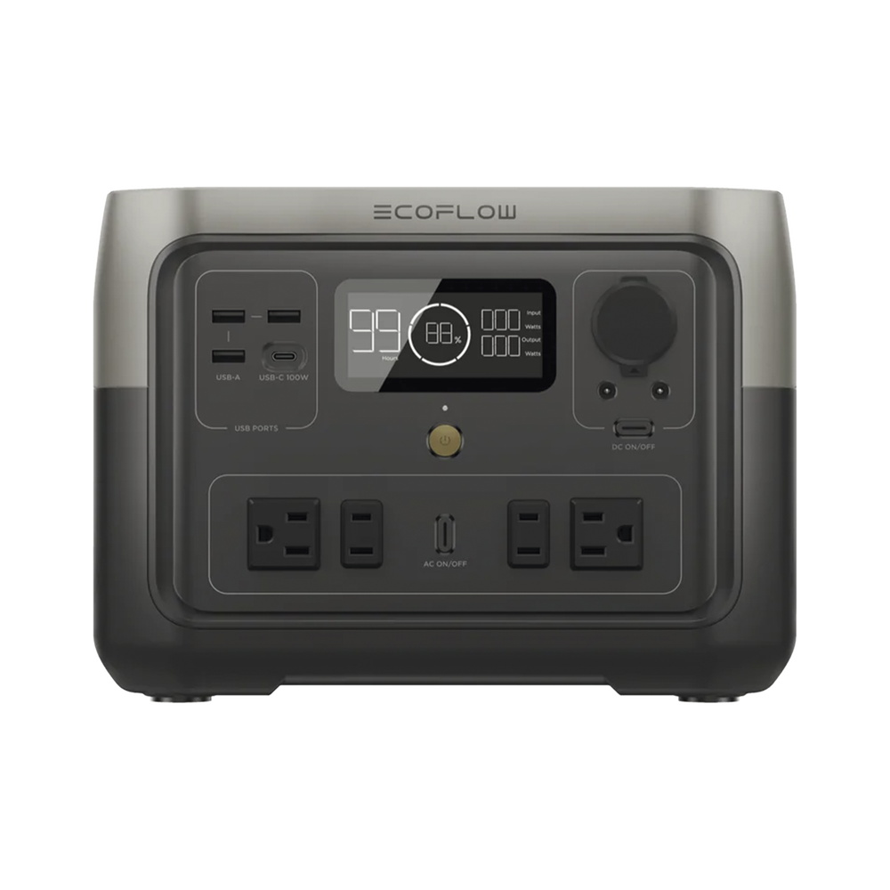 River 2 Max | Estación de Energía Portátil 512Wh Litio LFP / 4 AC 500 W (Max. 1000W) / 1 USB-C 100W / 3 USB -A 12W / Cargador de Coche 8A a 12 o 24V / Conectividad WiFi y Bluetooth (App) / Carga Solar 220W Max. ECOFLOW