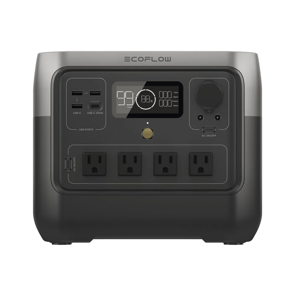 River 2 Pro | Estación de Energía Portátil 768Wh Litio LFP / 4 AC 800W (Max. 1600W) / 1 USB-C 100W / 3 USB -A 12W / Cargador de Coche 10A, 126W Max. / Conectividad WiFi y Bluetooth (App) / Carga Solar 220W Max. ECOFLOW
