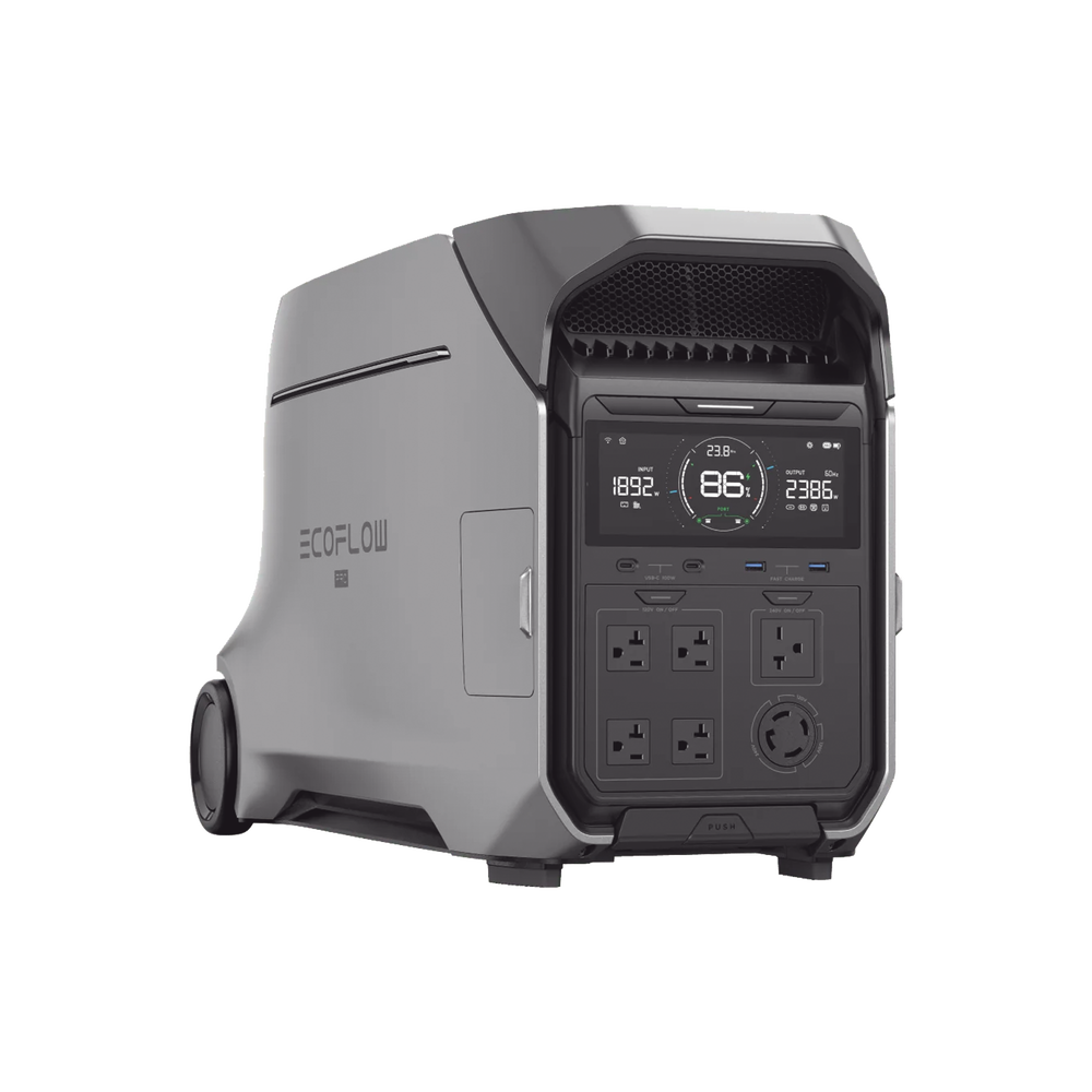 Estación de Energía Portátil DELTA PRO 4096Wh Litio LFP / 5 AC 4000W (8000W Pico) / 2 USB-C 100W / Capacidad para Aumentar Respaldo / Cargador de Coche 10A a 12.6V / Conectividad WiFi y Bluetooth (App) / Carga Solar 2600W Max. (2 Puer ECOFLOW