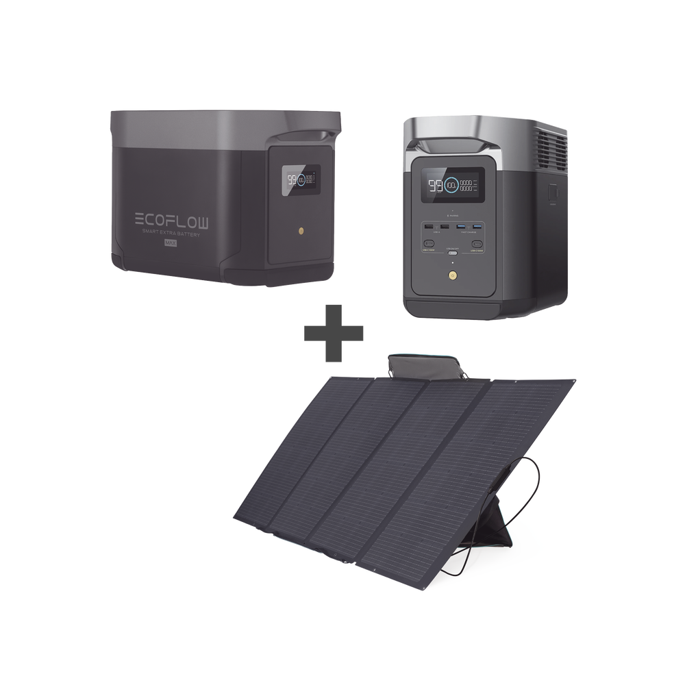 Kit de Estación de Energía Portátil 2048Wh + Batería Externa 2048Wh + Panel Solar Flexible 400W (4096Wh Totales) ECOFLOW