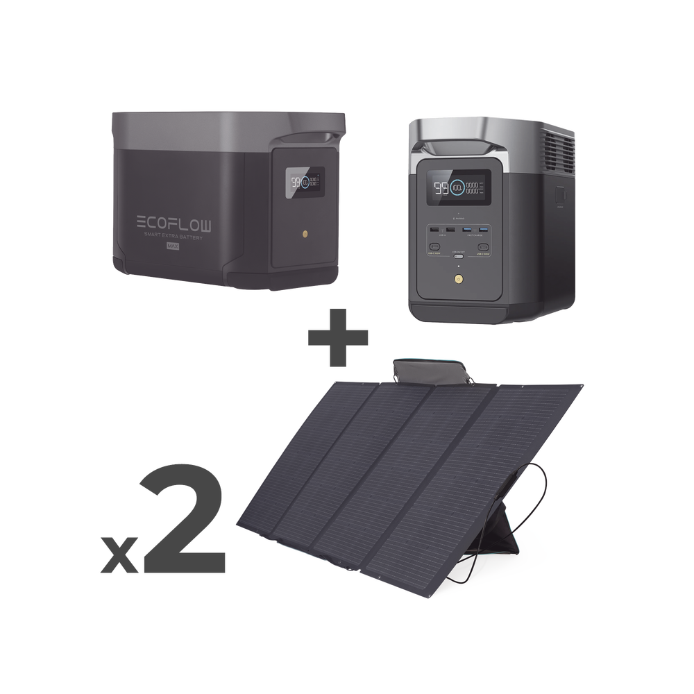 Kit de Estación de Energía Portátil 2048Wh + Batería Externa 2048Wh + 2 Paneles Solares Flexibles 400W (4096Wh, 800W Totales) ECOFLOW