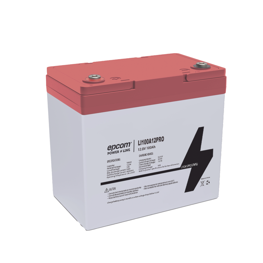 Batería de Litio Ciclo Profundo, 12.8Vcc 100Ah LiFePO4 Válvula de Alivio, Solar, Marina, Máximo 100A de Descarga, Epcom by Ritar