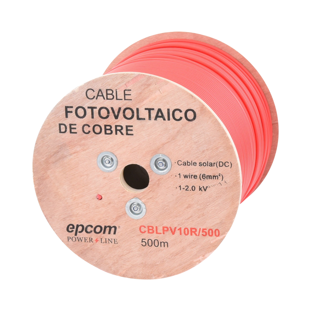Carrete de 500 Metros / Cable Fotovoltaico Rojo  / Material COBRE / 6mm² (10AWG) / 2000 Vcc EPCOM POWERLINE