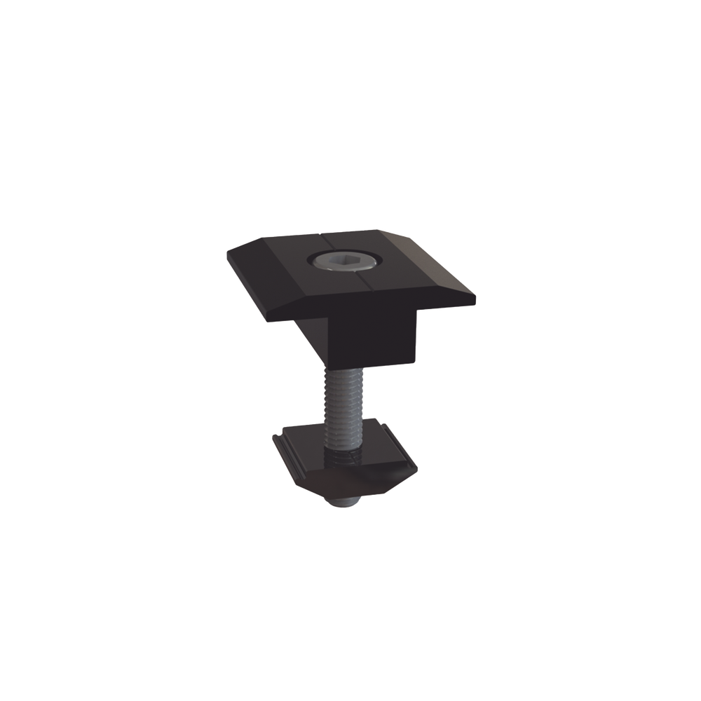Sujetador Intermedio 30 mm para montaje de paneles solares en riel "8" con anodizado negro, EPCOM