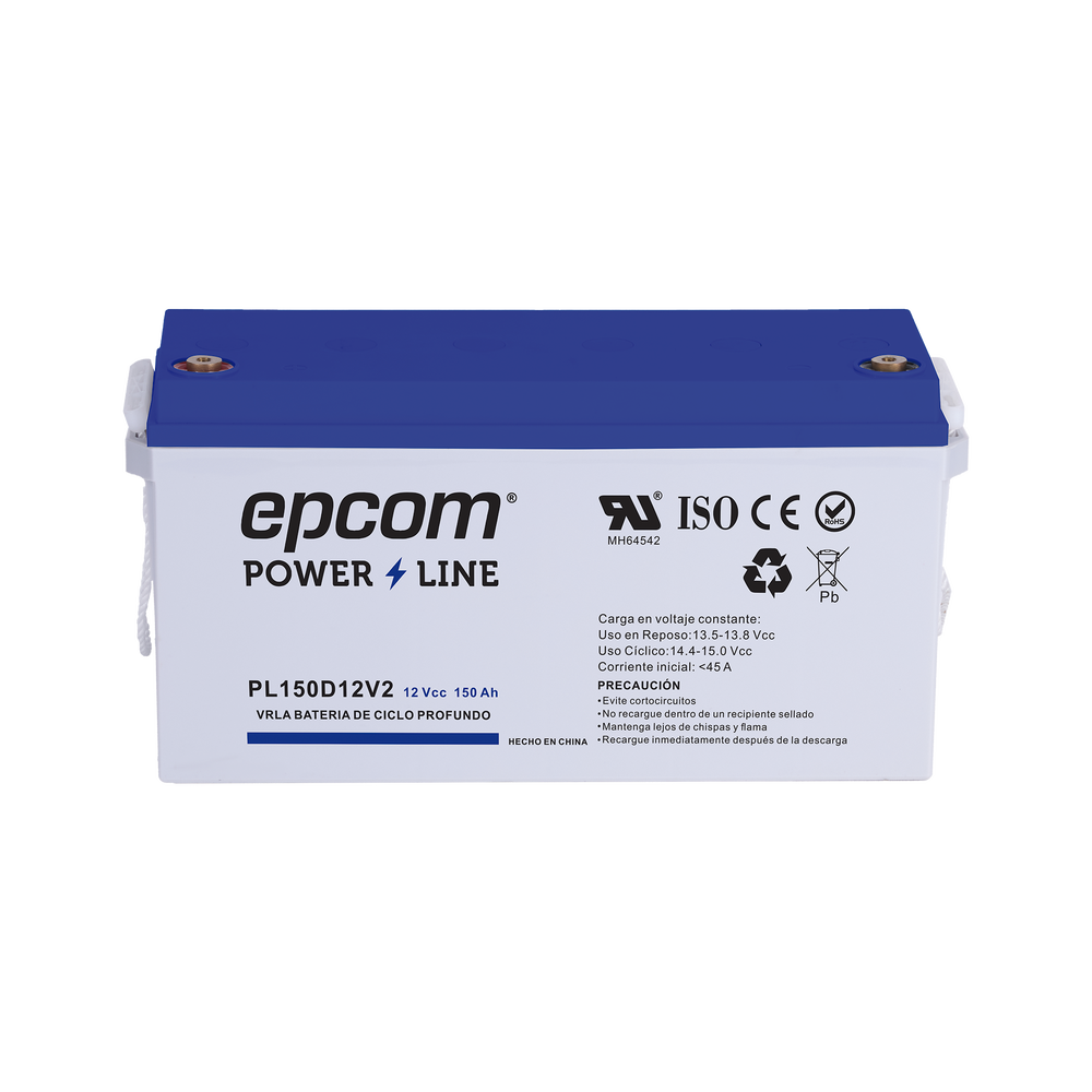 Batería 12 Vcc / 150 Ah / UL / Tecnología AGM-VRLA / CICLO PROFUNDO / Uso en aplicación fotovoltaica / terminales T5 EPCOM POWERLINE
