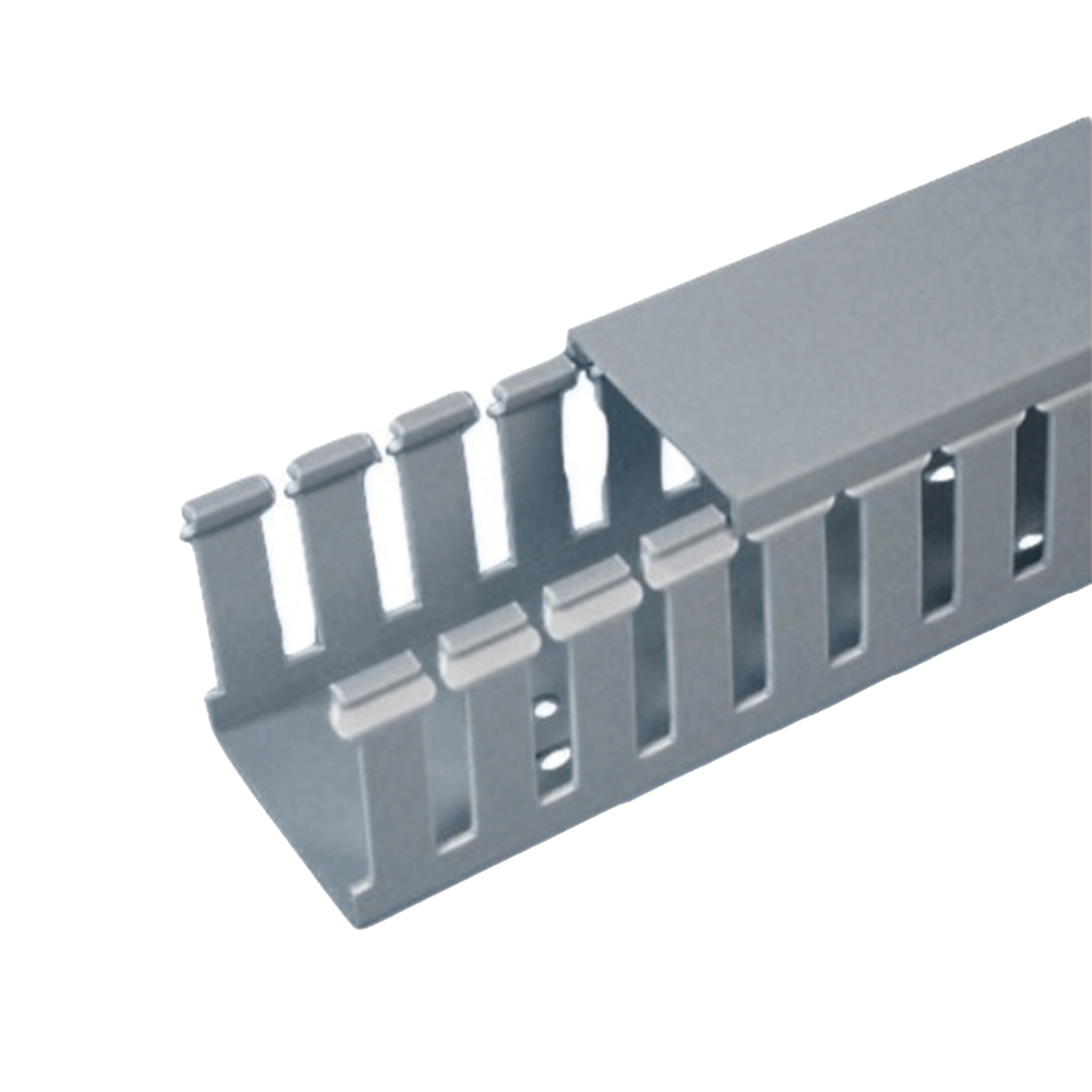 Canaleta Ranurada de PVC con Tapa, Tipo F, 82.6 mm de Ancho, 79.2 mm de Alto y 2 m de Largo, Color Gris PANDUIT