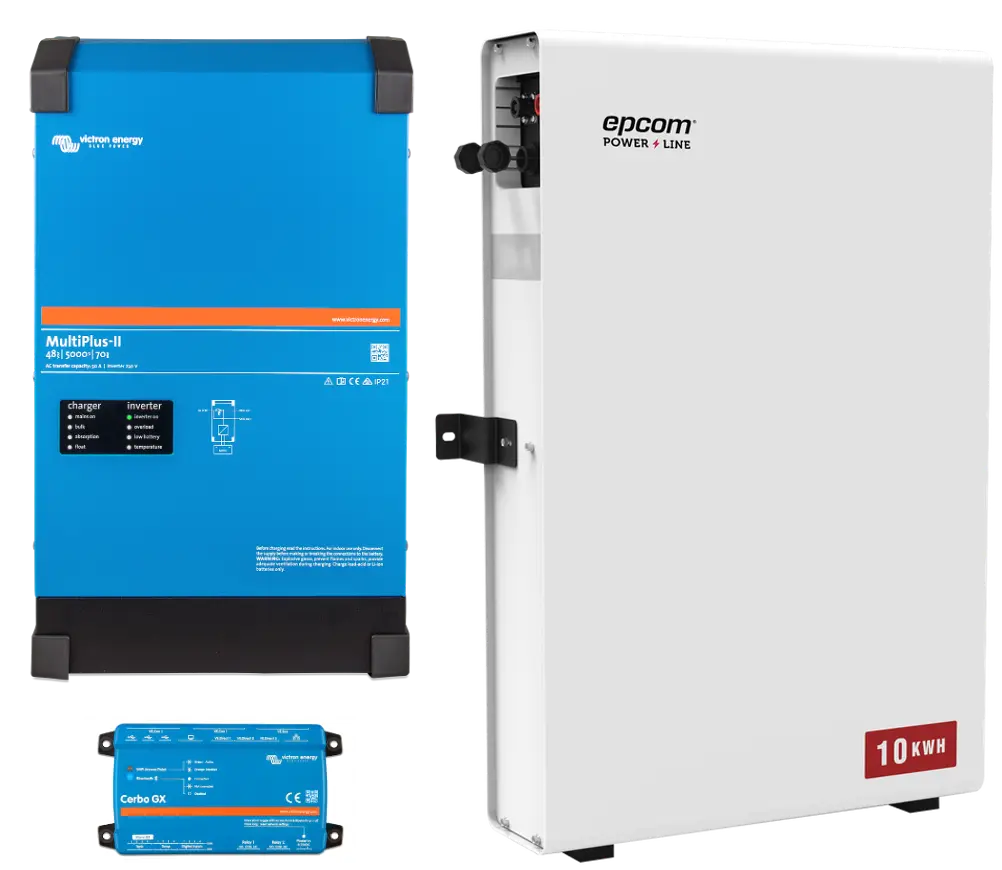 Kit Inversor híbrido de 5kva 120vca VICTRON + Batería de litio de 10kwh EPCOM
