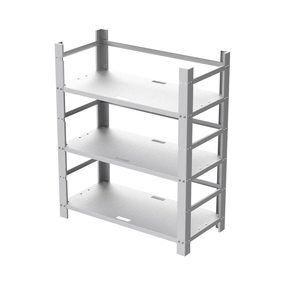 Estante Galvanizado de 3 Niveles para Instalación de 12 Baterías de Ciclo Profundo Similares a la PL-110-D12.