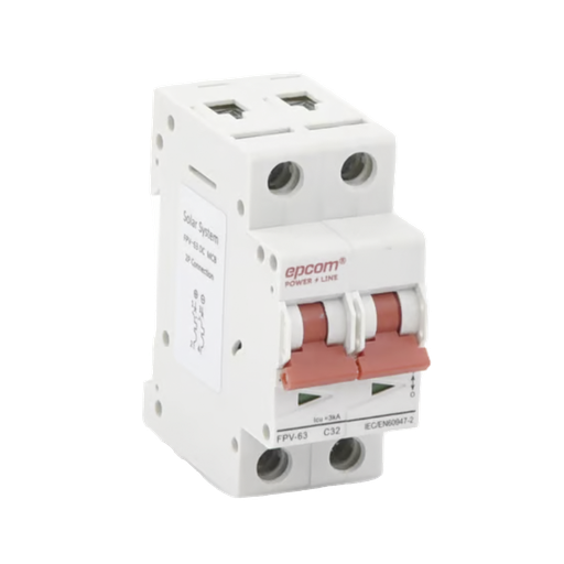 [FPV632PC32] Interruptor termomagnético 2P 32A, Corriente Directa 800Vcd para Aplicación Fotovoltaica Montaje Riel DIN