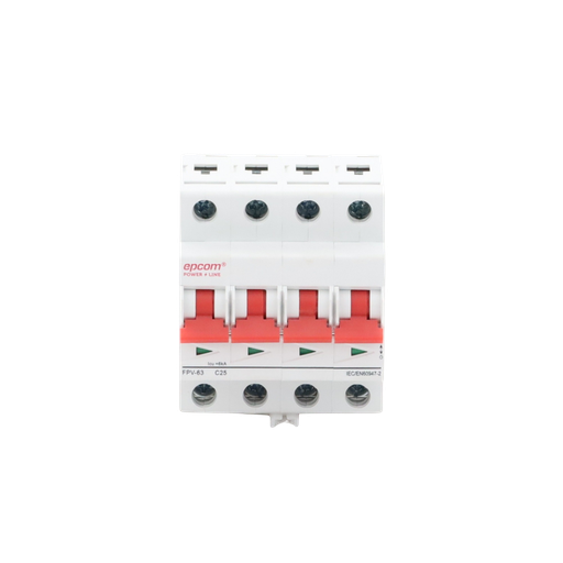 [FPV634PC25] Interruptor termomagnético 4P 25A, Corriente Directa 1000Vcd para Aplicación Fotovoltaica Montaje Riel DIN