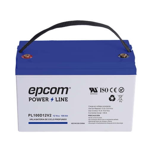 [PL100D12V2] Batería 12Vcc / 100Ah / UL / Tecnología AGM-VRLA / CICLO PROFUNDO / Para uso en aplicaciones fotovoltaicas y de emergencia  / Terminales T4