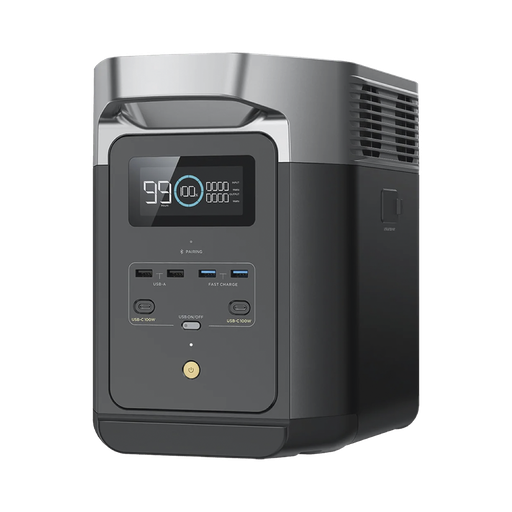 [EFD-350] DELTA 2 MAX | Estación de Energía Portátil 2048Wh Litio LFP / 6 AC 2400 W (Max. 3400W) / 2 USB-C 100W / Capacidad para Aumentar Respaldo / Cargador de Coche 10A a 12.6V / Conectividad WiFi y Bluetooth (App) / Carga Solar 1000W, ECOFLOW