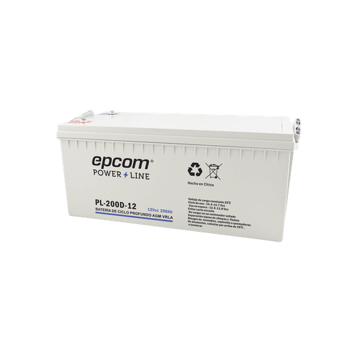 [PL-200-12] Batería 12V @ 200Ah / AGM-VRLA / Uso en Aplicaciones de Respaldo /Terminales Tipo Tornillo HEX M6 EPCOM POWERLINE