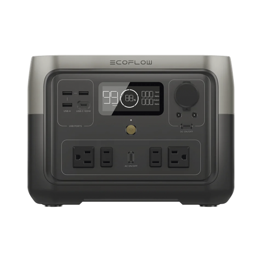 [EFR610] River 2 Max | Estación de Energía Portátil 512Wh Litio LFP / 4 AC 500 W (Max. 1000W) / 1 USB-C 100W / 3 USB -A 12W / Cargador de Coche 8A a 12 o 24V / Conectividad WiFi y Bluetooth (App) / Carga Solar 220W Max. ECOFLOW