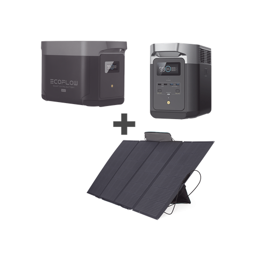 [DLT2MAX-KIT-BP] Kit de Estación de Energía Portátil 2048Wh + Batería Externa 2048Wh + Panel Solar Flexible 400W (4096Wh Totales) ECOFLOW