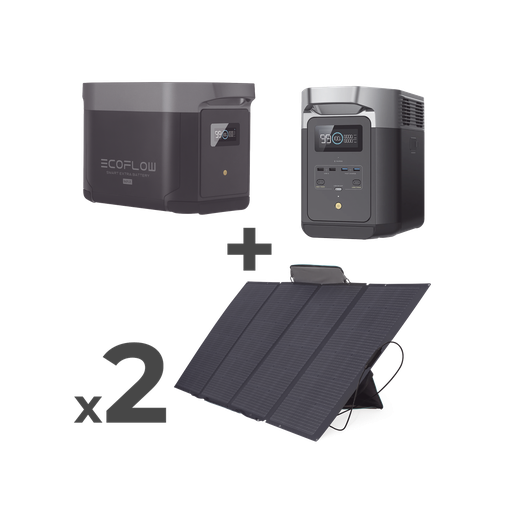 [DLT2MAX-KIT-BPLUS] Kit de Estación de Energía Portátil 2048Wh + Batería Externa 2048Wh + 2 Paneles Solares Flexibles 400W (4096Wh, 800W Totales) ECOFLOW