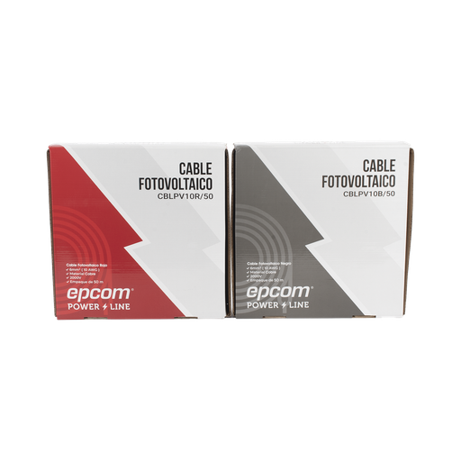 [KIT2CBLPV10RB/50] Kit de 2 rollos de 50 metros de cable fotovoltaico de cobre, rojo y negro, calibre 10 AWG (6mm²), Tipo PV,  1000/2000 V y 120°C. EPCOM POWERLINE