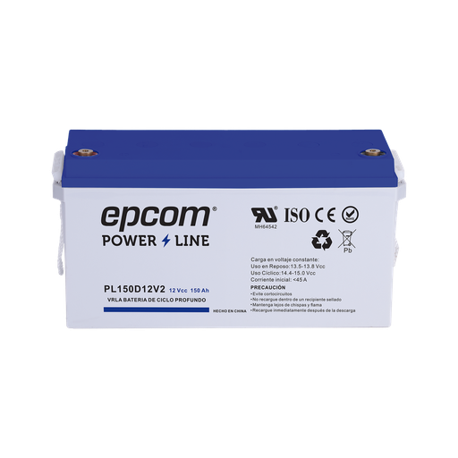 [PL150D12V2] Batería 12 Vcc / 150 Ah / UL / Tecnología AGM-VRLA / CICLO PROFUNDO / Uso en aplicación fotovoltaica / terminales T5 EPCOM POWERLINE