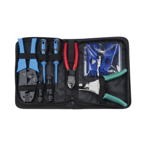 [EPMC42] Juego de 10 Herramientas para Instalación de Sistema Solar. Incluye: Pinzas (3 tipos), Desarmadores, Llaves y Estuche.
