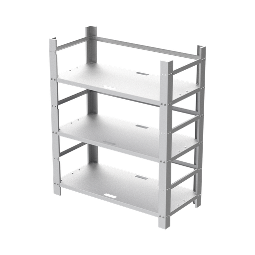[EI-RACK-12BAT] Estante Galvanizado de 3 Niveles para Instalación de 12 Baterías de Ciclo Profundo Similares a la PL-110-D12.