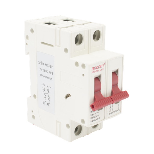 [FPV632PC63] Interruptor termomagnético 2P 63A, Corriente Directa 800Vcd para Aplicación Fotovoltaica Montaje Riel DIN